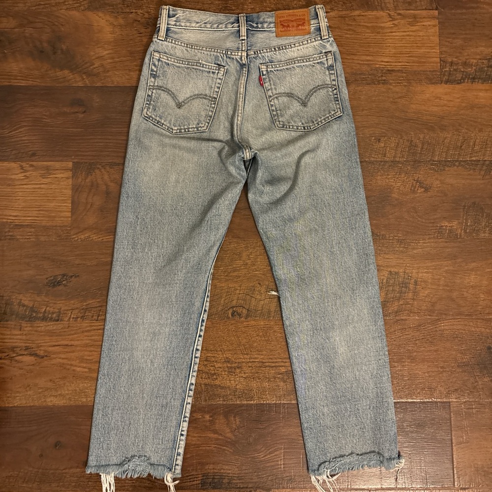 Levi's Light Blue Distressed Straight Jeans - Picture 2 of 3
